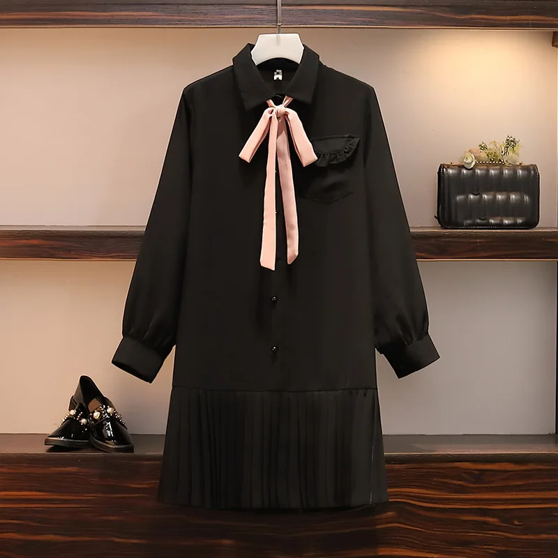 Платье большого размера женские шифоновые платья-рубашки со складками прямые