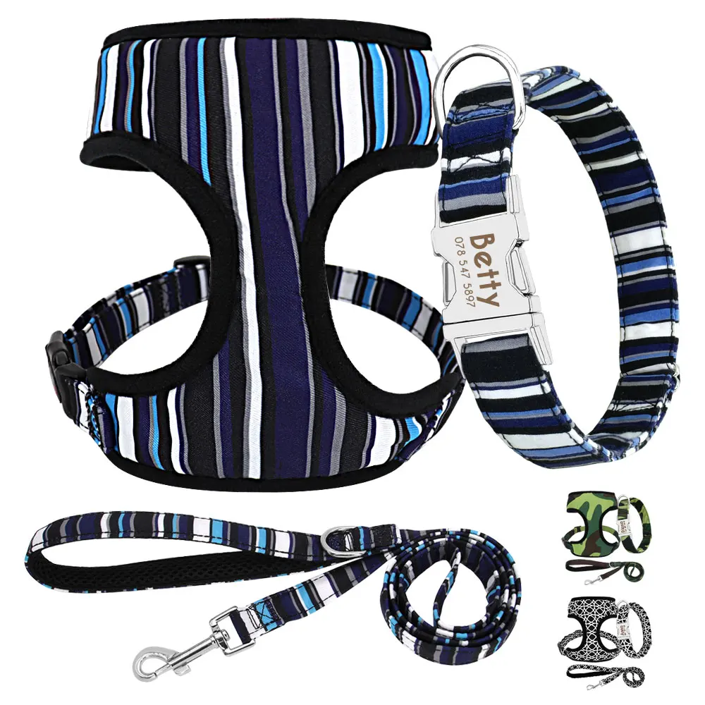 

Customized Nylon Dog Collar Adjustable Pet Harness Leash Set Personalized Puppy Collar Leash Harness For Small Medium Large Dogs