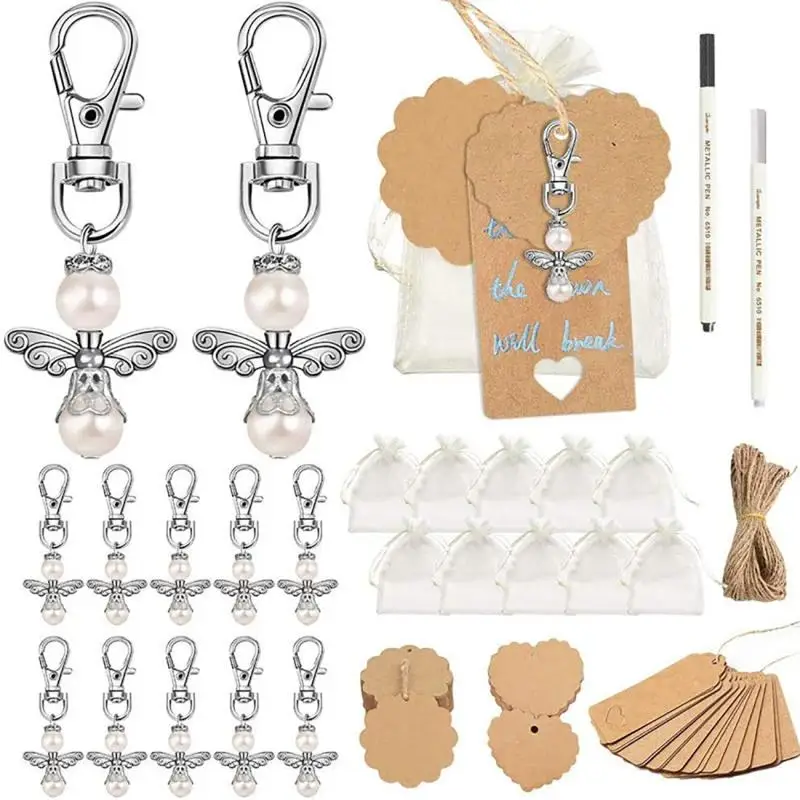 48pcs/set Angel Keychain Set Thank You Kraft Tags Candy Bags for Baby Shower Wedding GiftsParty Guest Return Favor Gift