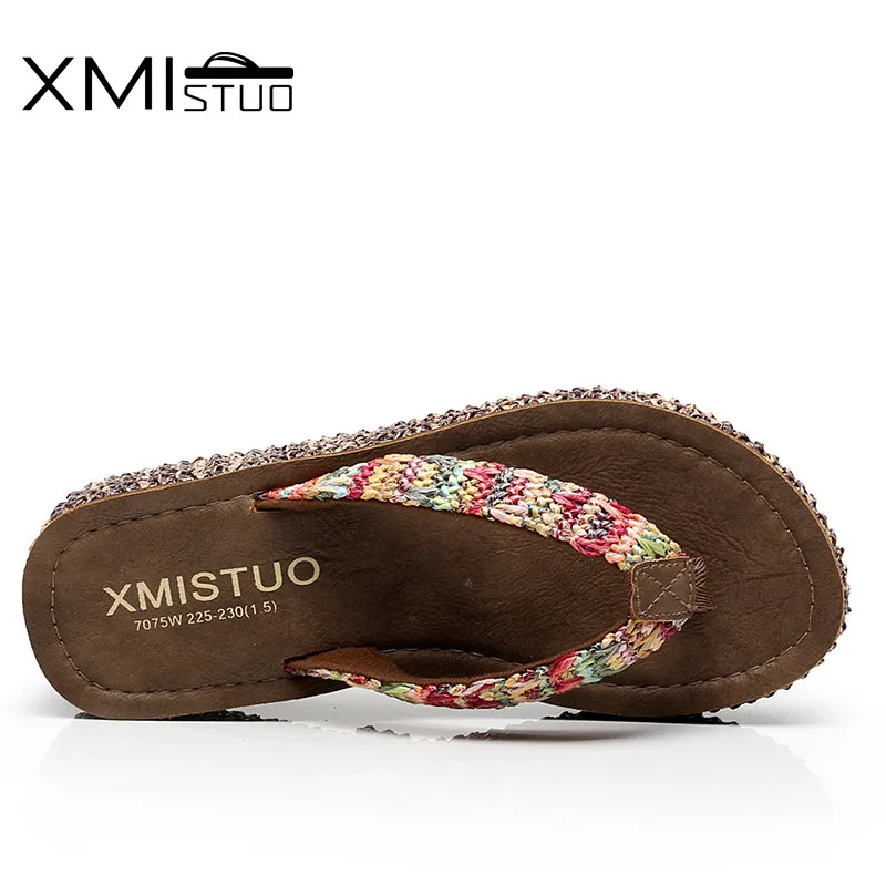 XMISTUO высококачественные Нескользящие женские пляжные шлепанцы из рафии на