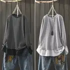 Женская Весенняя блузка в полоску ZANZEA, повседневные пуловеры с длинным рукавом, женские кружевные лоскутные блузы, туника оверсайз, 2021