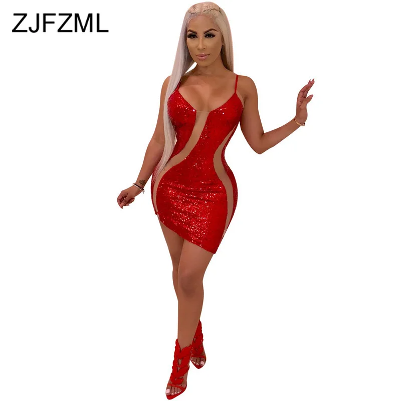 Прозрачное платье с блестками на бретелях спагетти женское без рукавов глубоким