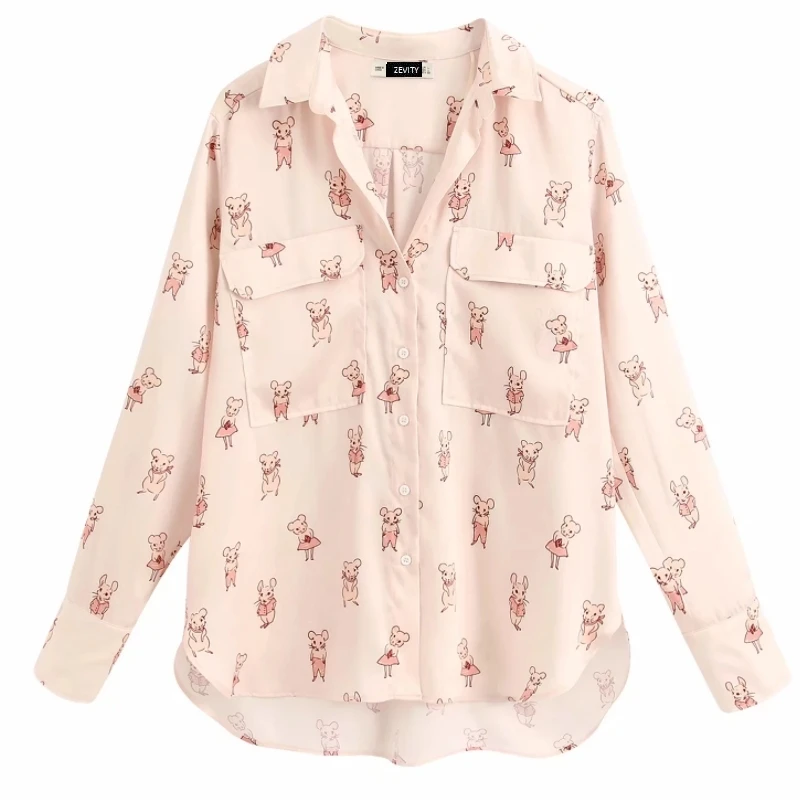 Новинка 2020 женская модная Повседневная Блузка с карманами и нашивкой в виде