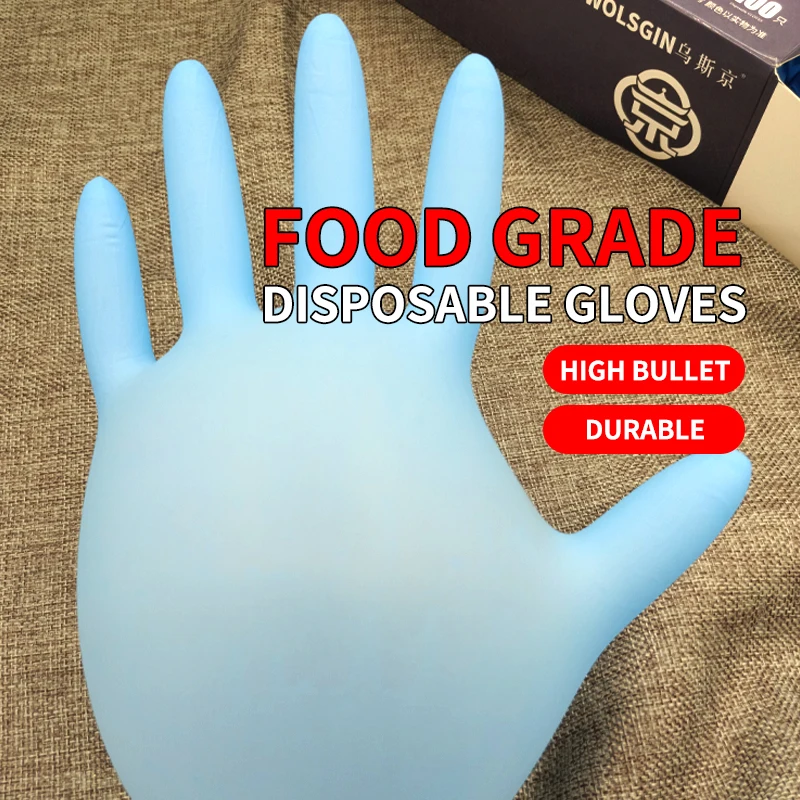 

Guantes desechables de nitrilo azul, manoplas de goma, resistentes al agua y al aceite, para limpieza de cocina y catering