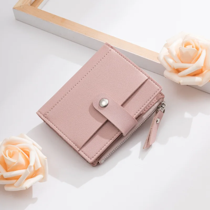 

Кошелек женский, короткий, кожаный, однотонный, на молнии