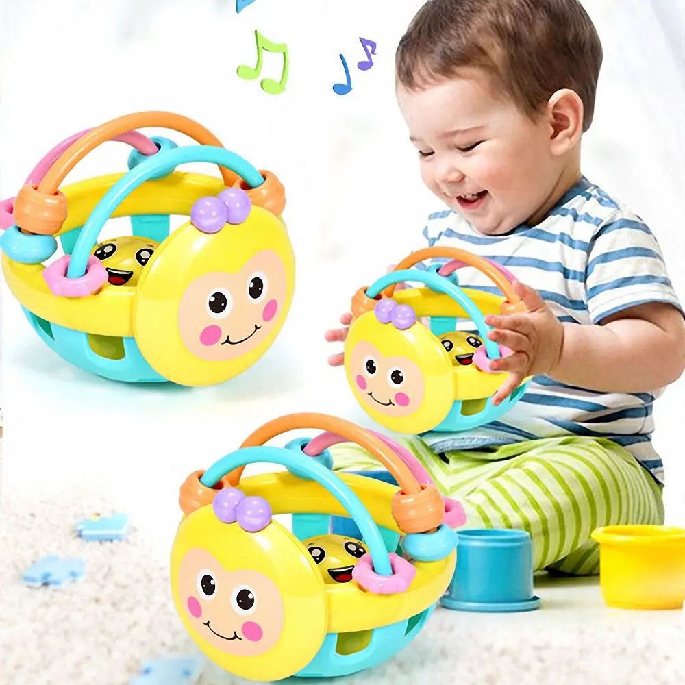 1pc Soft Rubber Cartoon Bee Musical Rattles Toddler Development Educational Toys Interactive Rattle Baby Bed Mobile Music
