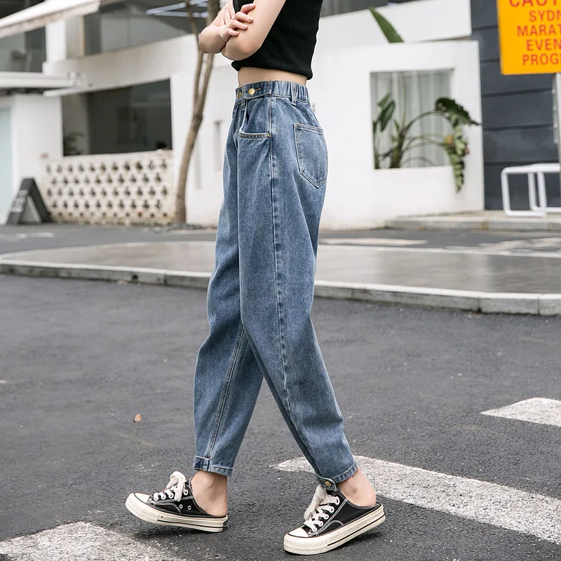 

2020 Streetwear High Waist Cargo Jeans Women Plus size Stretch Jeans Ladies Women Pants Denim Loose Jean Feet Radish Pants XA24F