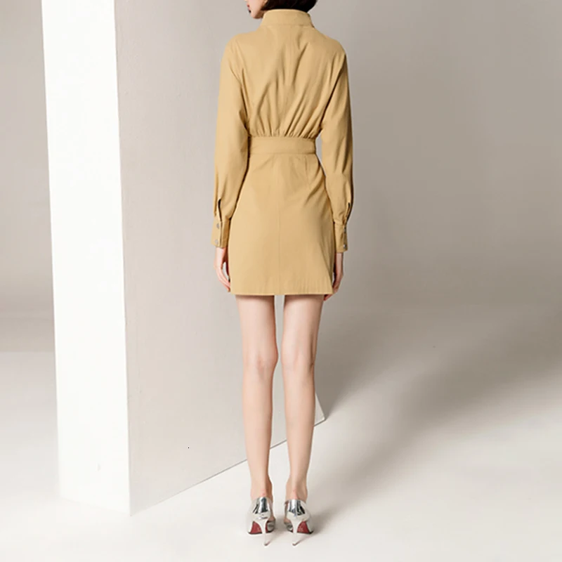 TWOTWINSTYLE корейское платье для женщин со стоячим воротником с длинным рукавом с высокой талией короткие платья-карандаш женские осенние модные новые