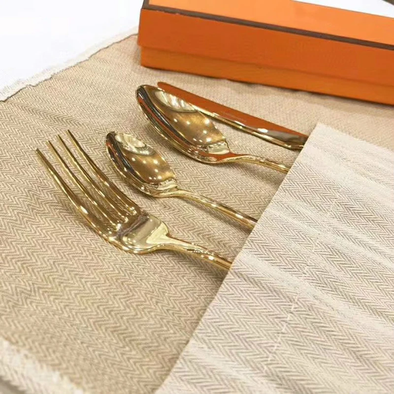 Luxury Fork Spoon Knife 4PCS Set With Box Cutlery For Holiday Party Wedding Gifts Kitchen Home Table Decor | Дом и сад
