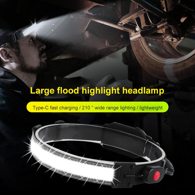 

Налобный фонарь, Портативный Миниатюрный светодиодный фонарь с COB матрицей и встроенным аккумулятором, водонепроницаемый фонарик с USB-заря...