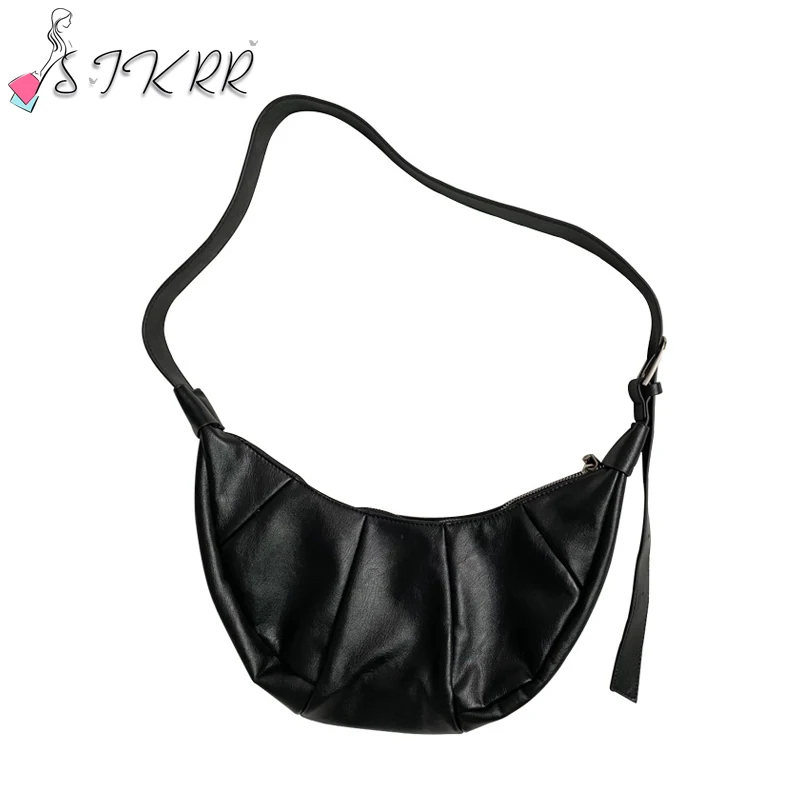 

S.IKRR Ruched Leather Shoulder Bag Women Cross Body Bags For Women 2021 Designer Fashion Trend Luxury Handbags Dumpling Hobo Bag
