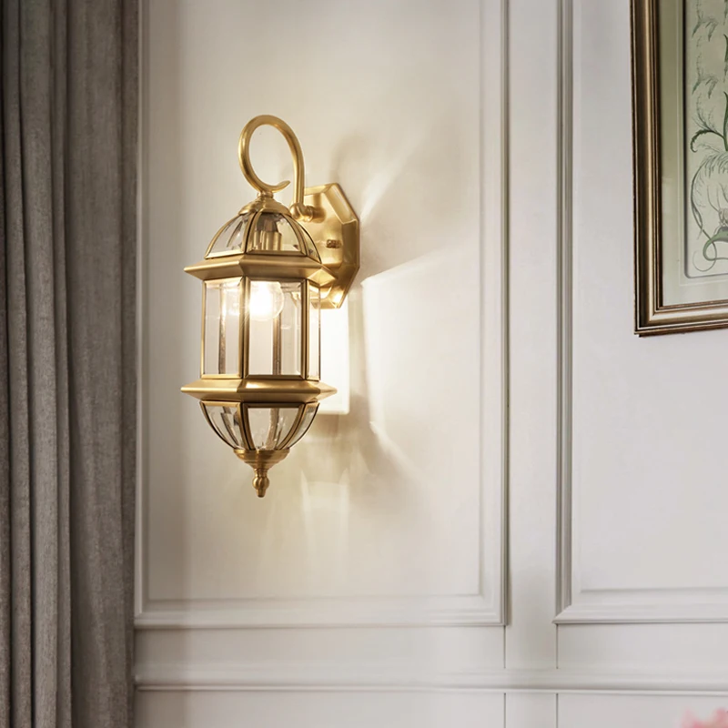 FKL Ретро настенная лампа медная наружная для двора Европейский