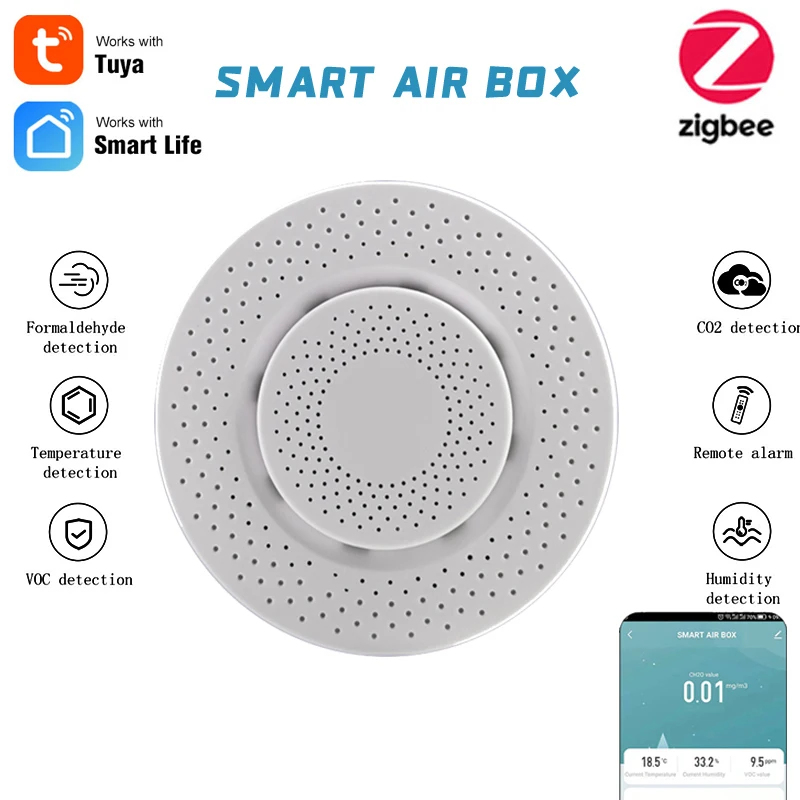 Датчик контроля качества воздуха Tuya Zigbee, умный детектор содержания ...
