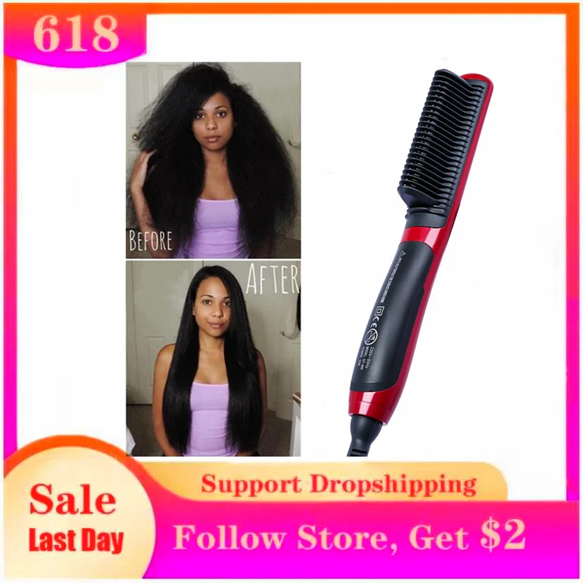 

Durable Electric Straight Hair Hot Comb Brush LCD Heated Ceramic Hair Beard Straightening Brush brosse magique cheveux