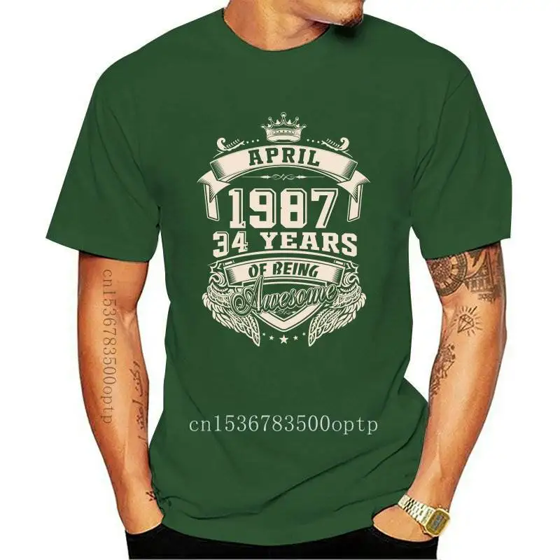 

New Custom Logo Born In April 1987 34 Years Of Being Awesome T Shirt Big Size Cotton Custom Short Sleeve T Shirts