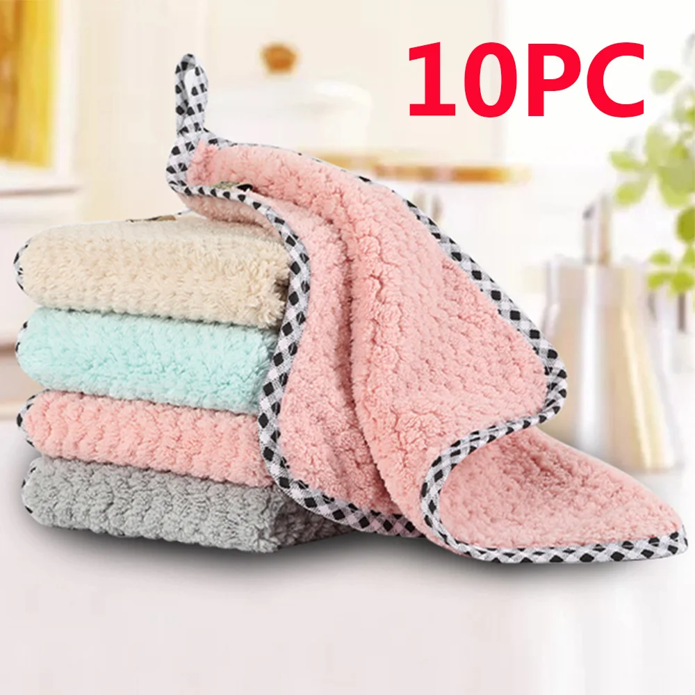 

10PCS Kitchen Dish Cloth Super Absorbent Coral Velvet Dishtowels Nonstick Oil Washable Fast Drying Home Clean Rags Scouring Pad