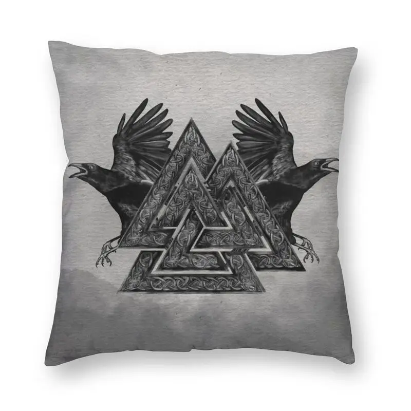 

Valknut Symbol And Ravens Pillow Case 40x40cm Home Decoration Norse Viking Odin Nordic Cushion Cover Soft Pillowcase