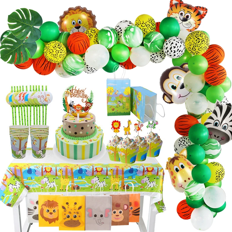 

Jungle Safari Animals Paper Gift Bags Handbags Treat Birthday Party Decorations Kids Baby Shower Plate Cups Forest Theme supply