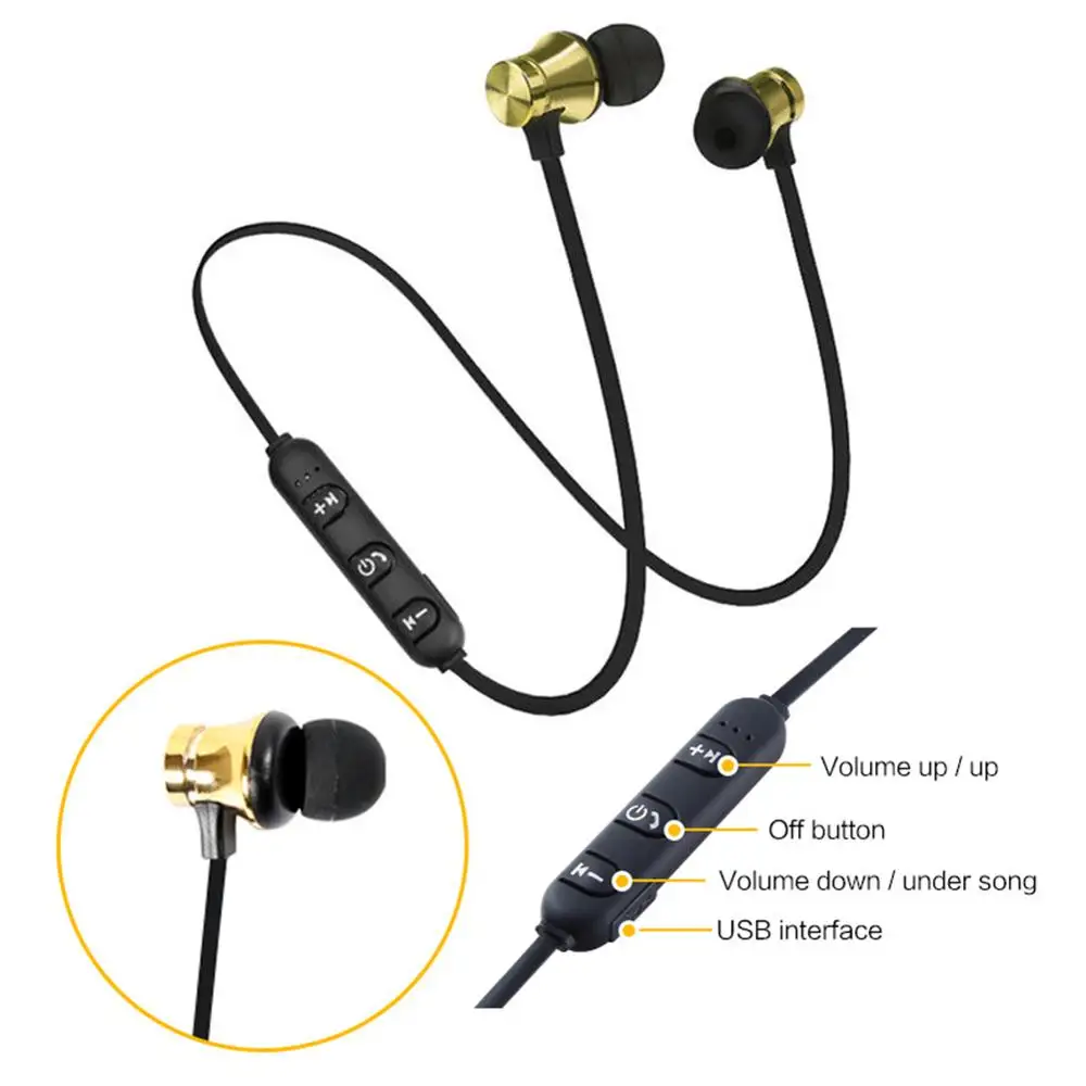 

Magnetic Music Wireless Bluetooth Earphone Stereo Headsets Sports In Ear Headphones With Microphone For iPhone Xr Samsung Xiaomi