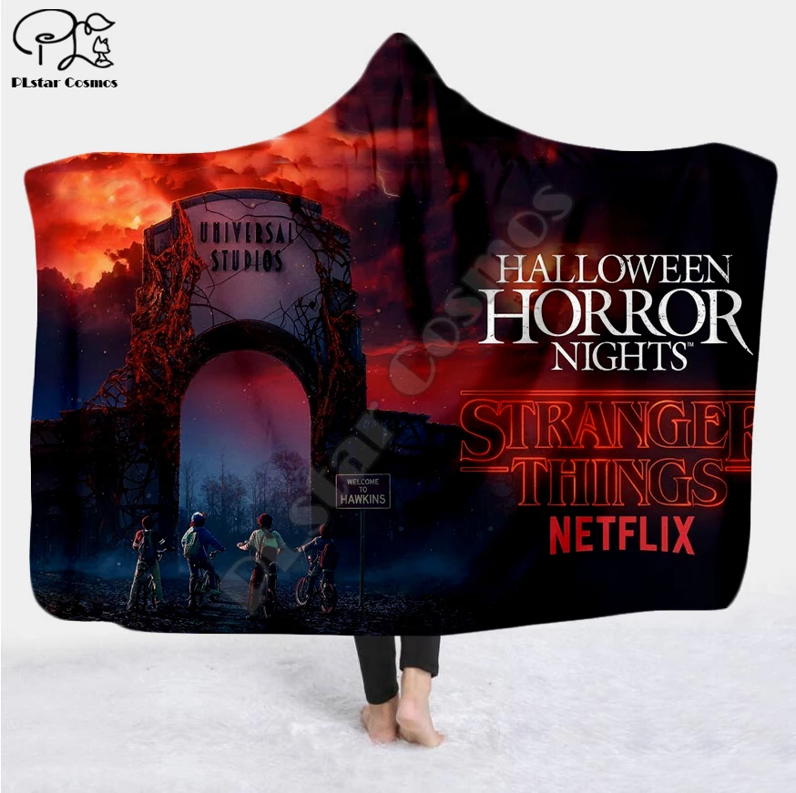 

PLstar Cosmos Hooded Blanket for Adult stranger things Sherpa Fleece Wearable Throw Blanket Microfiber Galaxy Bedding style-1
