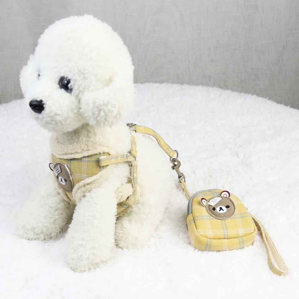 Осенне зимняя мягкая шлейка для собак жилет с мультяшным медведем регулируемый