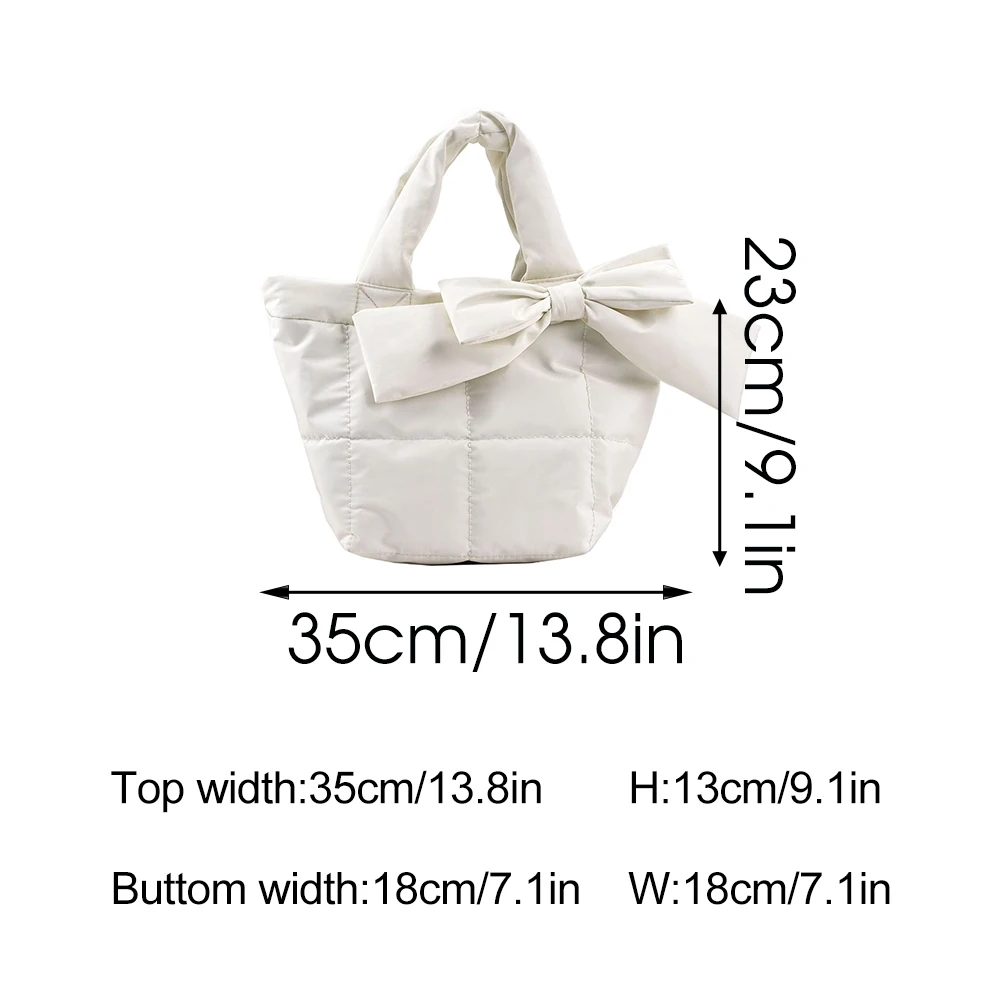 Fashion Bow Space Pad Cotton Women Handbag Tote Winter Quilted Female Shoulder Messenger Bag Nylon Fluffy Padded Shopper Purse images - 6