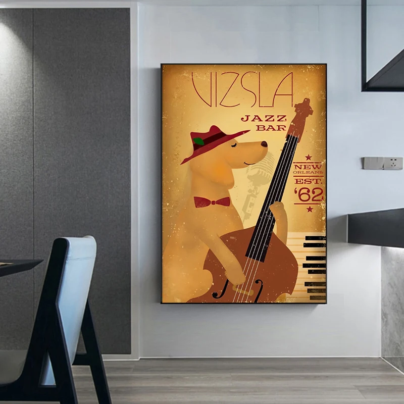 Милые животные играющие на гитаре художественные постеры и принты холсте
