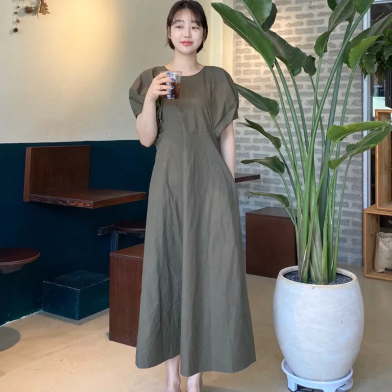 Женское Плиссированное длинное платье [EWQ] черное свободное с круглым вырезом и