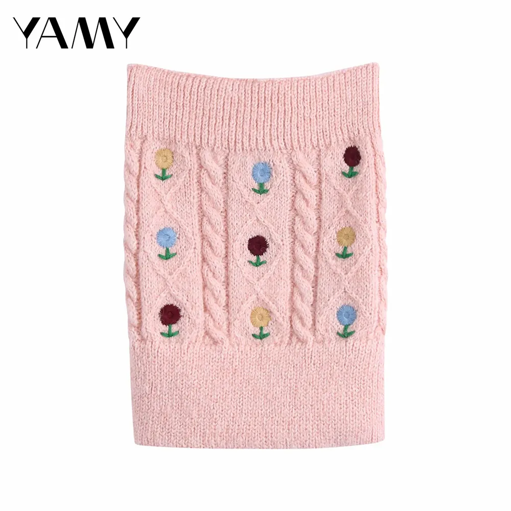 

Elegant Chic Skinny Mujer Knitwear Jacquard Mesh Floral Embroidery Cropped Tube Tops Sexy Vintage Sweet Za Femme Sweater 2020