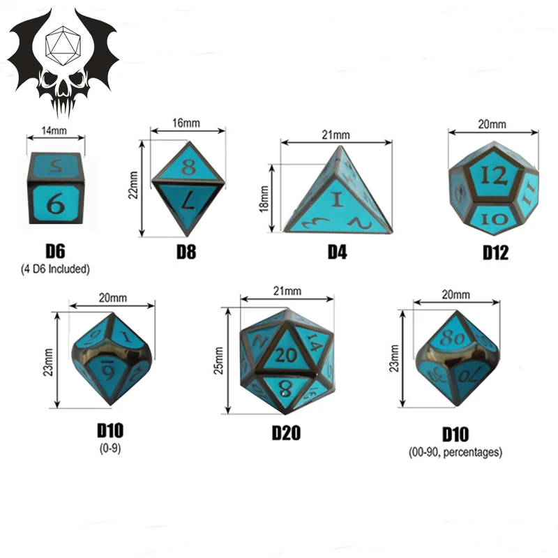 7 шт./компл. мульти-сторонний набор игральных костей из металлического сплава