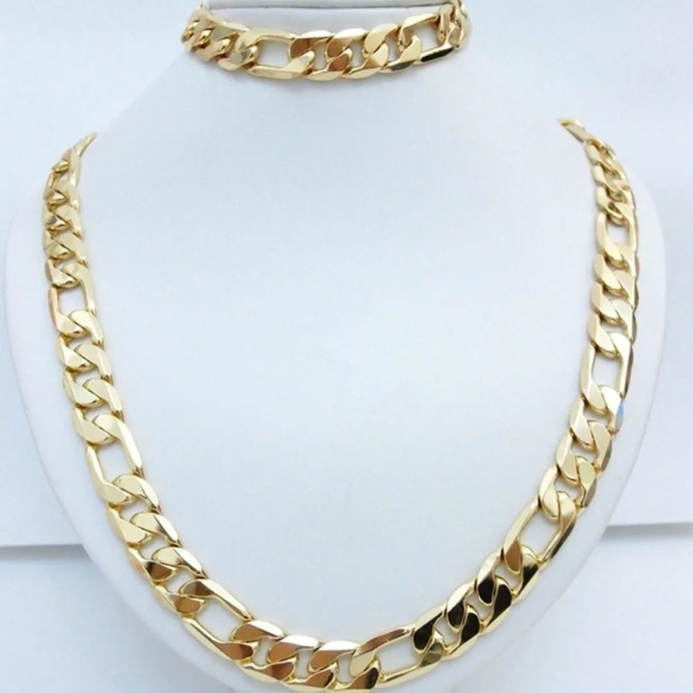 

Set Men Gold Filled Necklace 60cm+22cm bracelet;12mm width n312,183