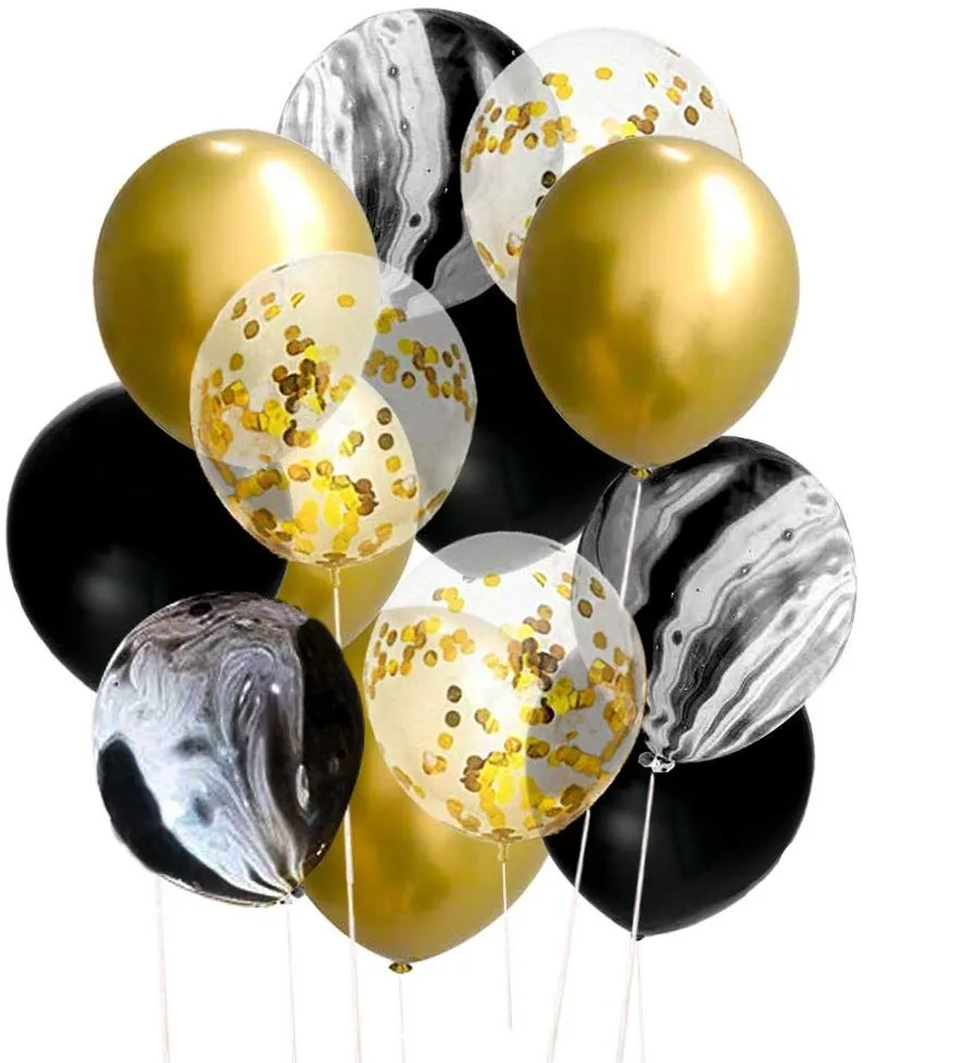 10 дюймов Черные мраморные латексные гелиевые шары золотые конфетти Globos букет