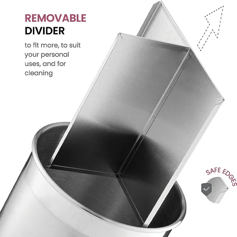 

Kitchen Utensil Holder - 360 degree Rotating Utensil Caddy-Base for Stability - Utensil Crock with Removable Divider