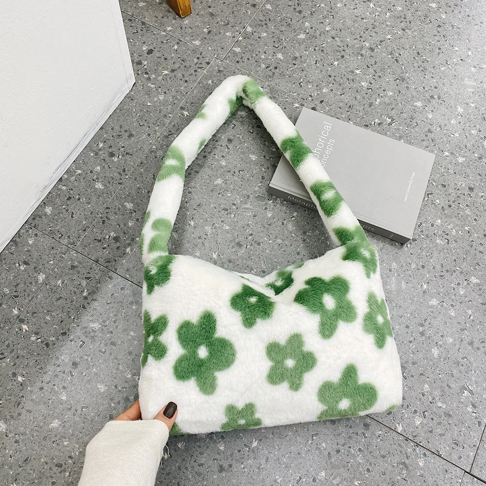 

Женские сумки на плечо, Ретро сумка для покупок с цветочным принтом на плечо, меховые цветные зимние женские плюшевые сумочки, модный Декор