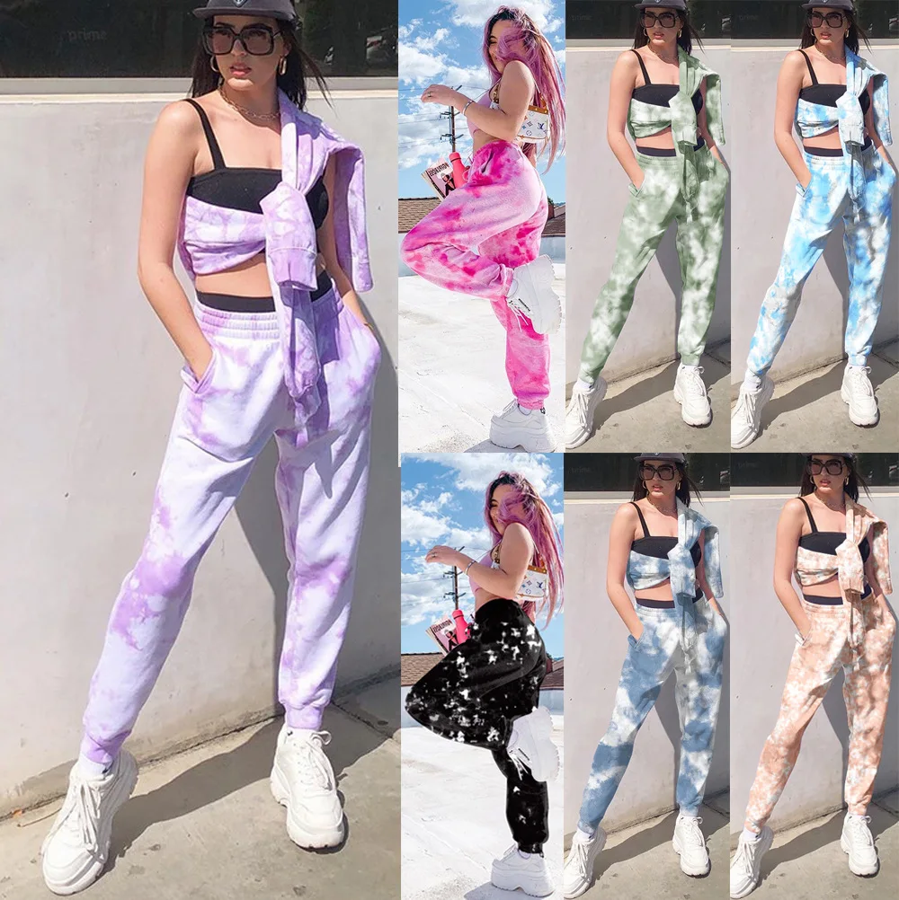 

New Tie Dye Sweatpants Women Joggers Casual Trousers Baggy Pants Streetwear High Waist Sweat Pant Woman Full Capris Rainbow