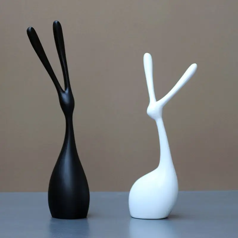 

CUTE RABBITS BUST STATUE ABSTRACTION ANIMALS RESIN CRAFTWORK MINIMALIST STYLE OFFICE SHOW WINDOW LIVING ROOM DECORATION L2714