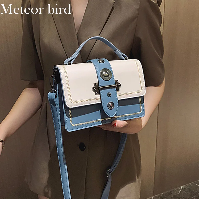 Женская сумка через плечо Meteor Bird Синяя кожаная мессенджер с клапаном для