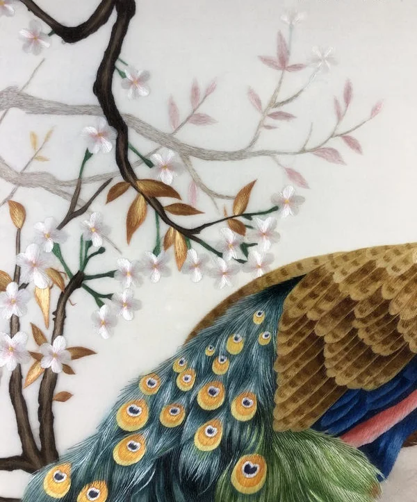 Handmade 100% Mulberry Silk Thread Finished Suzhou Embroidery not include frame peacocks 50*100cm |