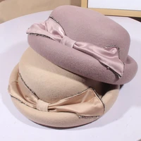 winter new style japanese retro bowler hat small top hats for women ladies bow beret painter cap catwalk fashion felt hatter