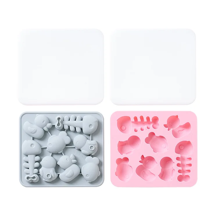 

Cartoon silicone ice tray with lid complementary food fruit puree cheese jelly chocolate candy ice cube mold
