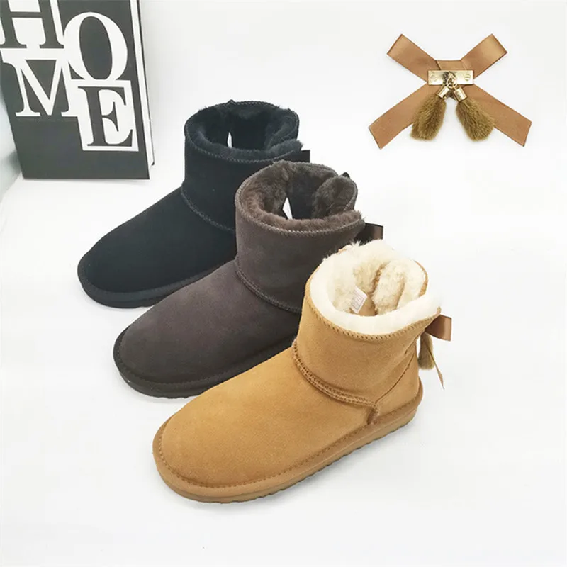 Женские Водонепроницаемые ботильоны из натуральной воловьей кожи с плюшевой