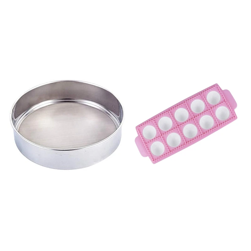 

Round Ravioli Maker Tray 10 Grids Italian Ravioli Trays Non-Stick Pasta Mould With ​Round Flour Sieve Strainer