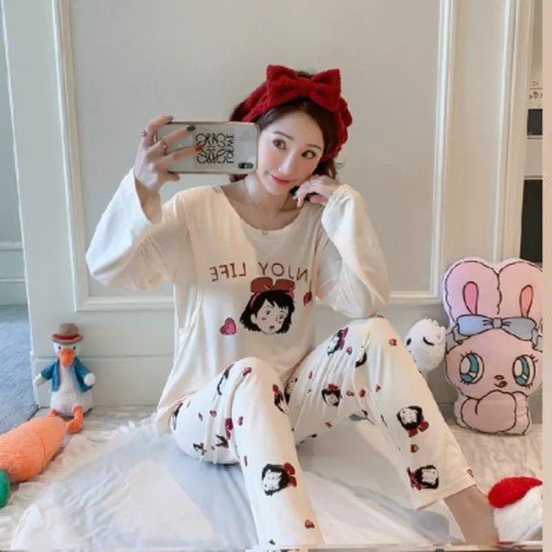 Одежда для сна беременных женщин осенний пижамный комплект повседневная одежда