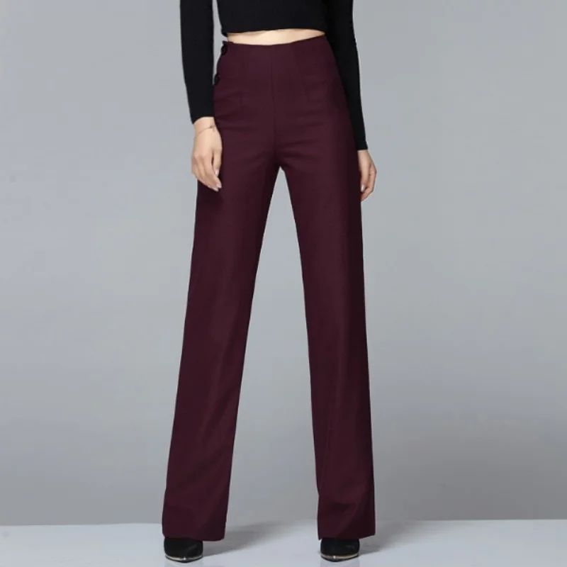 Waist High Slim Fit Straight Pant Women Buttons Casual Wide Leg Trousers Office Lady Solid Vintage Suit Pants Spring Autumn