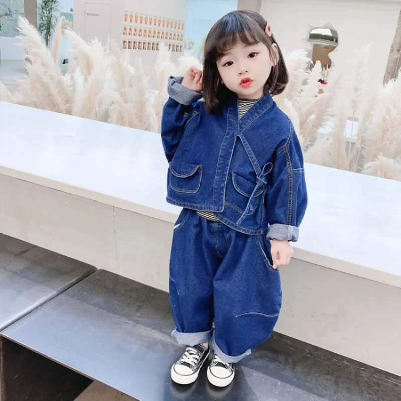 

Casual Jean Spring Summer Children's Clothes Set Baby Girls Coat + Pants 2pcs/Set Kids School Beach Outdoor Teenage Girl Clothin