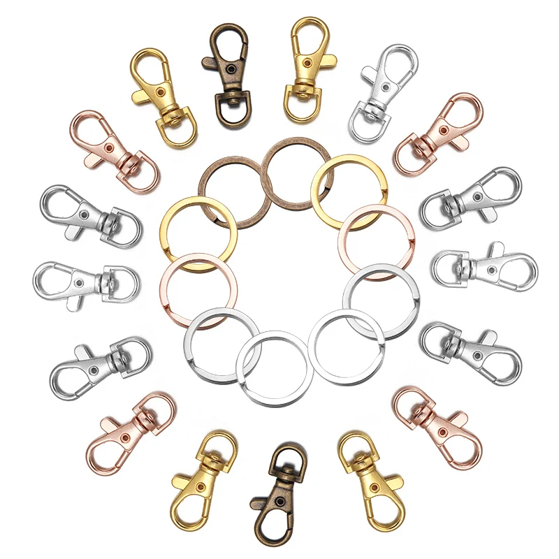 

10pcs Alloy Gold/Silver/Antique Bronze/Rhodium/KC Gold Key Ring Losbter Clasp For DIY Jewelry Making KeyChain Accessories