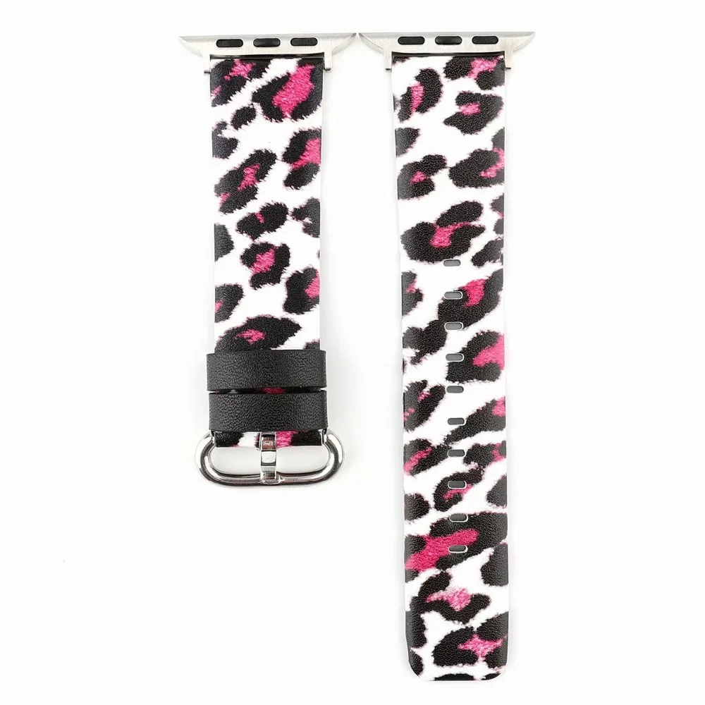 Ремешок кожаный с леопардовым принтом для Apple Watch 4 5 Band 44/40 мм сменный Браслет iwatch