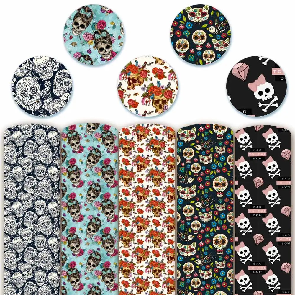 Ткань из искусственной кожи с принтом черепа 22 х30 см | Дом и сад