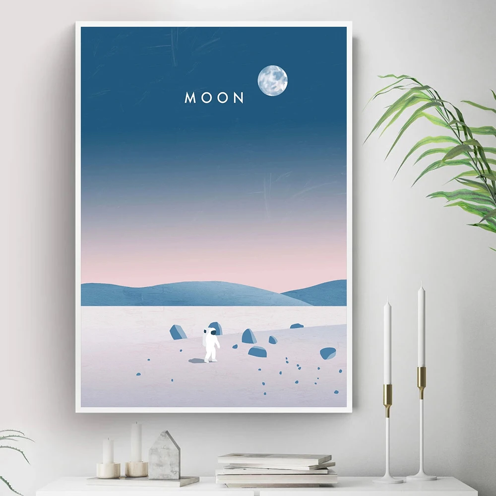 Astronaut Moon Mars Posters and Print Universe Space Canvas Wall Art Print Cartoon Painting Art Pictures Home Room Decoration 3