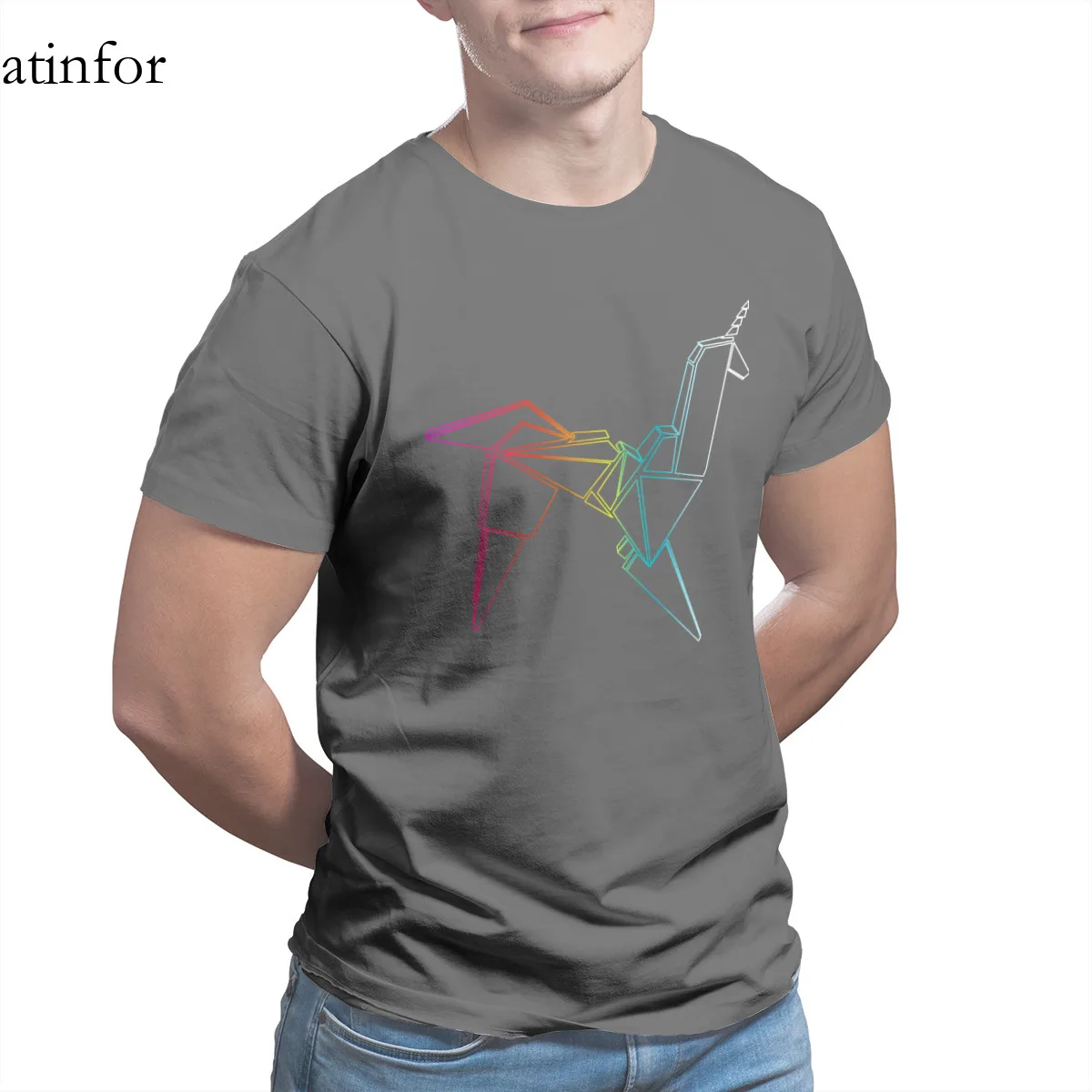 

Rainbow Unicorn Origami T-Shirt Custom Graphic Retro Top quality Hip-Hop Plus Size Clothing 24978